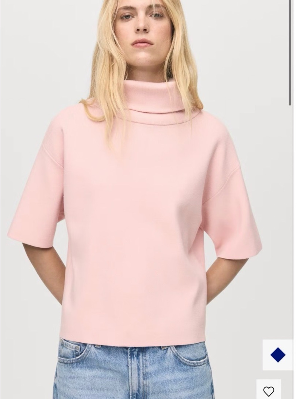 Mango Pink Short-Sleeve Turtleneck Sweater